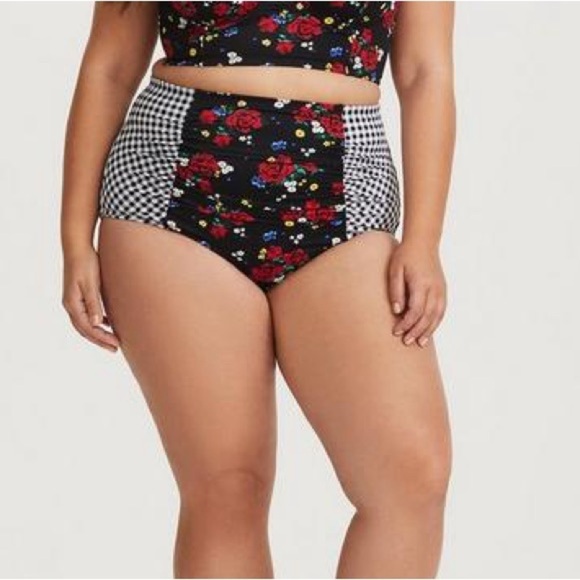 Torrid high waist ruched gingham floral swimsuit bottoms 2X - Picture 2 of 8